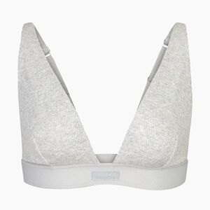 NWT Skims Light Heather Grey Cotton Ribbed Plunge Bralette size L